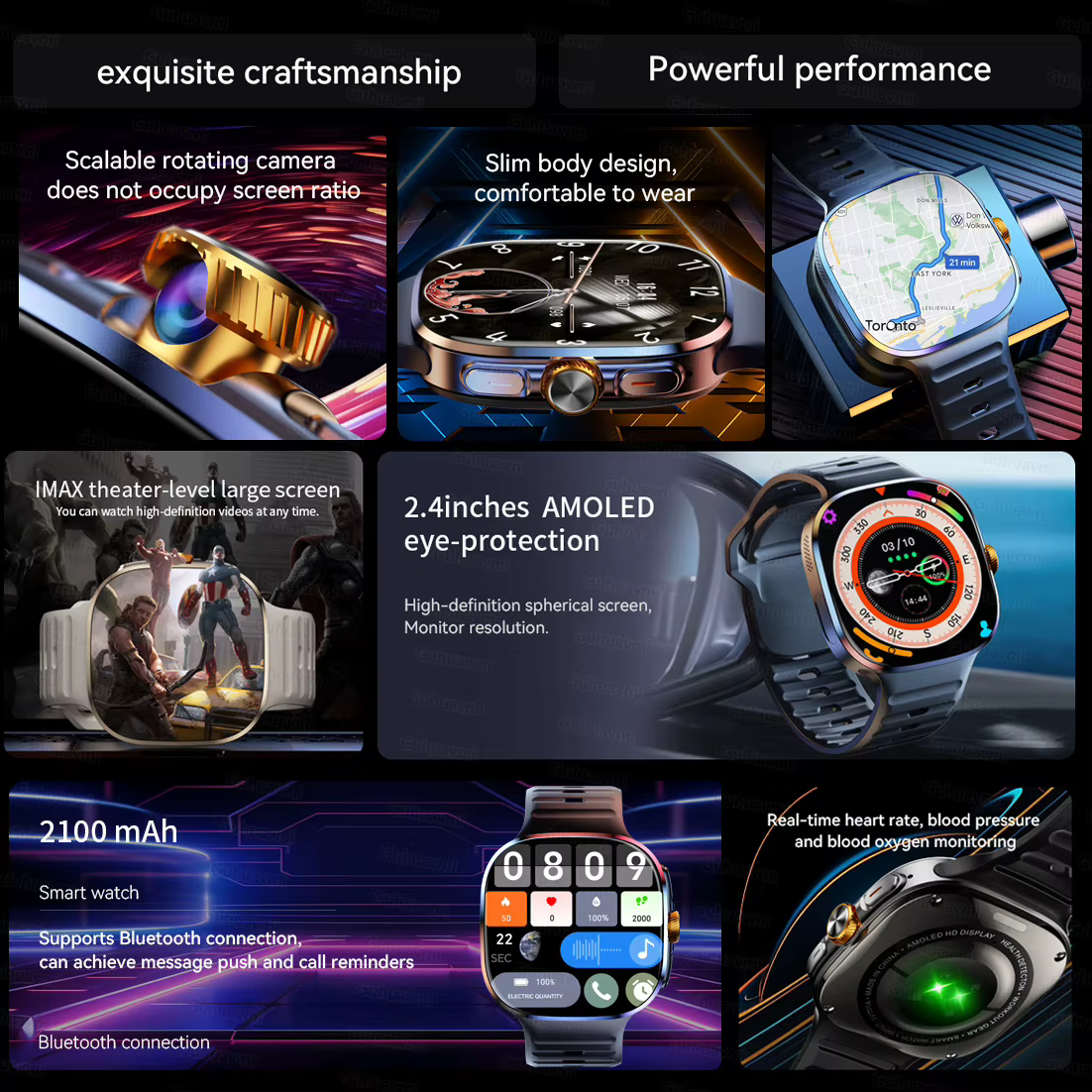 Montre connectée 4G 5G Full Netcom avec écran AMOLED 2,4 pouces, GPS, WIFI, caméra rotative, téléchargement d'applications de jeux, Android.