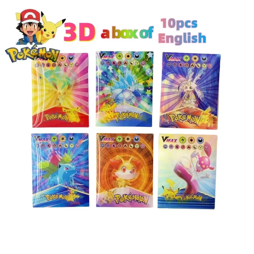 Cartes Pokemon 3D arc-en-ciel brillantes, 60 pièces, anglais Vmax Gx Charizard Pikachu, jeu de commerce, carte de combat, jouets pour enfants, 2024