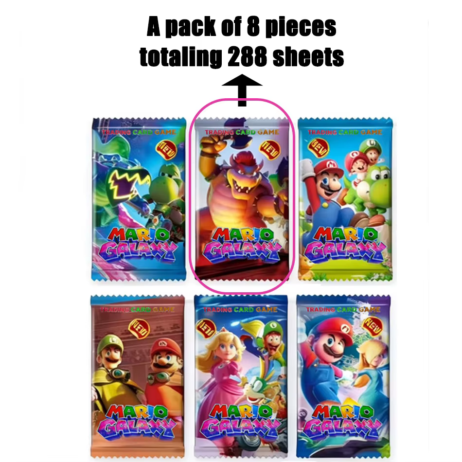 Pack de cartes Super Mario Galaxy, 288 cartes, boîte mystère, parfait pour les fans de Nintendo, les collectionneurs et les amateurs de jeux de cartes à collectionner.