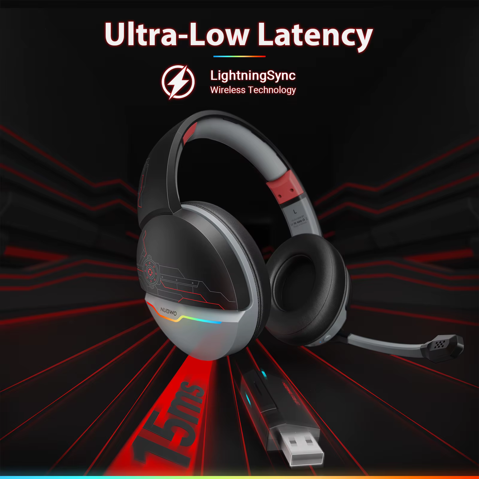 NUBWO Dual G08 Casque de jeu sans fil avec microphone pour PS5