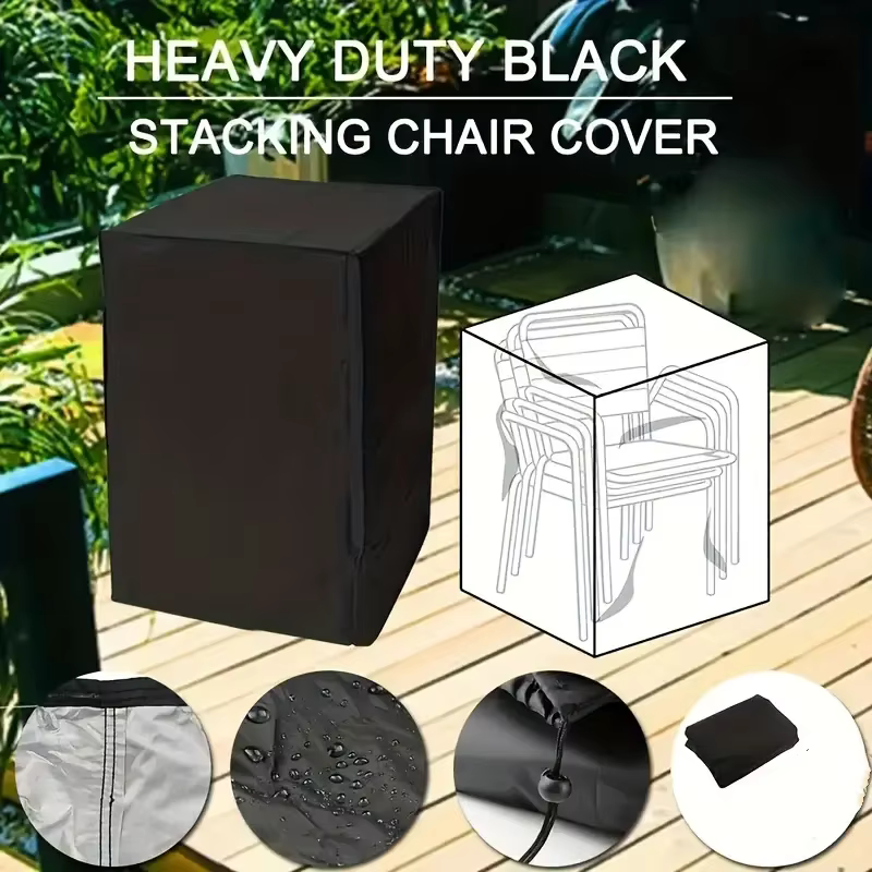 Housse de chaise imperméable de jardin extérieur, housse de chaise en plein air de balcon, housse de meubles, protection de chaise noire, housse de chaise empilable