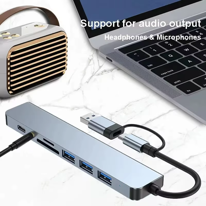 Hub USB Type-C 8 en 1 avec lecteur de carte Splitter USB 3.0 2.0 SD/TF