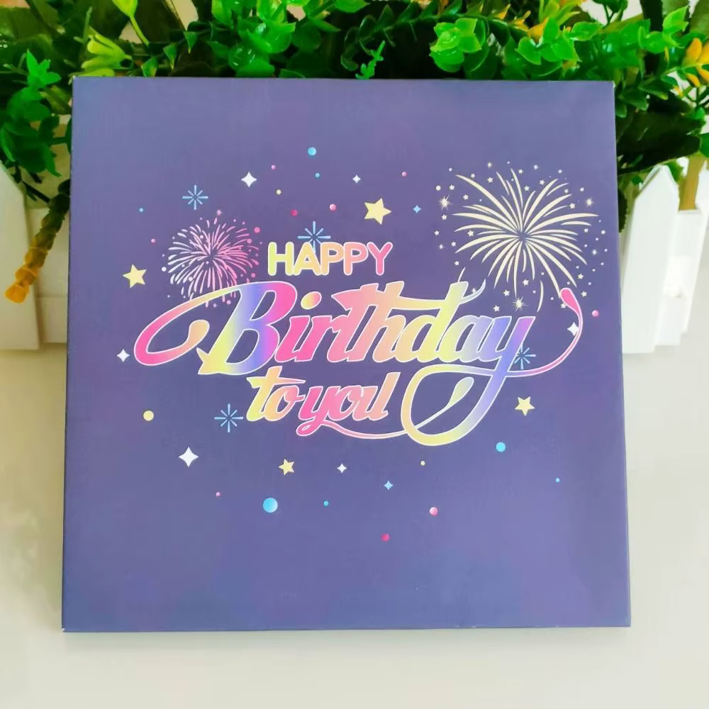 Carte de vœux musicale et lumineuse Joyeux Anniversaire à effet de découpe de papier creux, carte pop-up 3D créative avec bougie LED soufflable