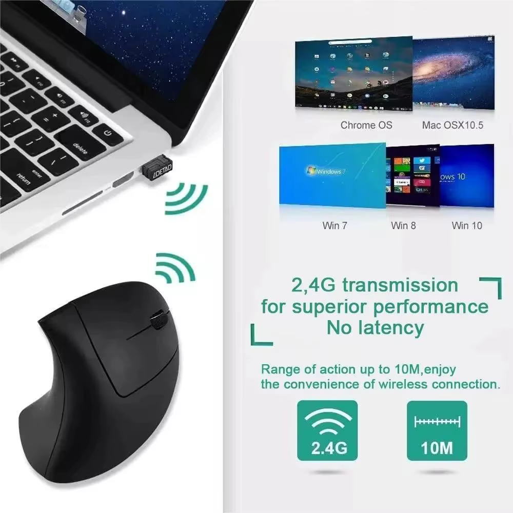 Souris verticale sans fil Bluetooth 800 1200 1600 DPI 6 boutons poignée latérale personnalisée ergonomique 2.4G muet
