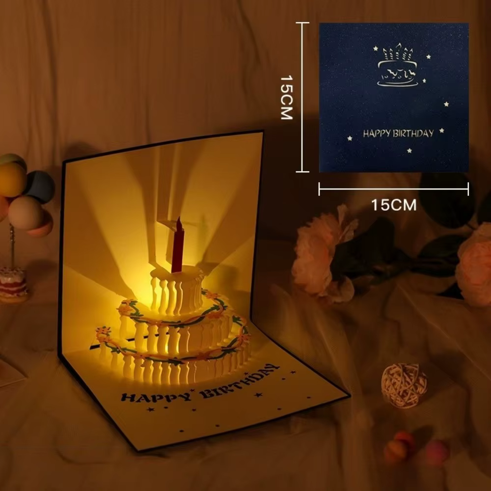 Carte d'anniversaire musicale créative pop-up, carte 3D gâteau d'anniversaire évidée, carte de message en papier pour fête d'anniversaire
