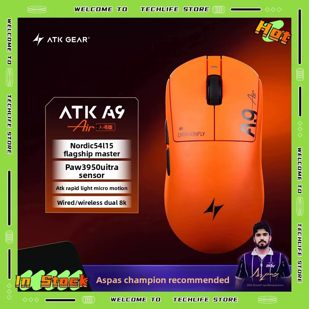 Nouveau ATK A9 Air Ultimate souris de jeu sans fil Bluetooth léger PAW3950 Ultra double 8K Esports