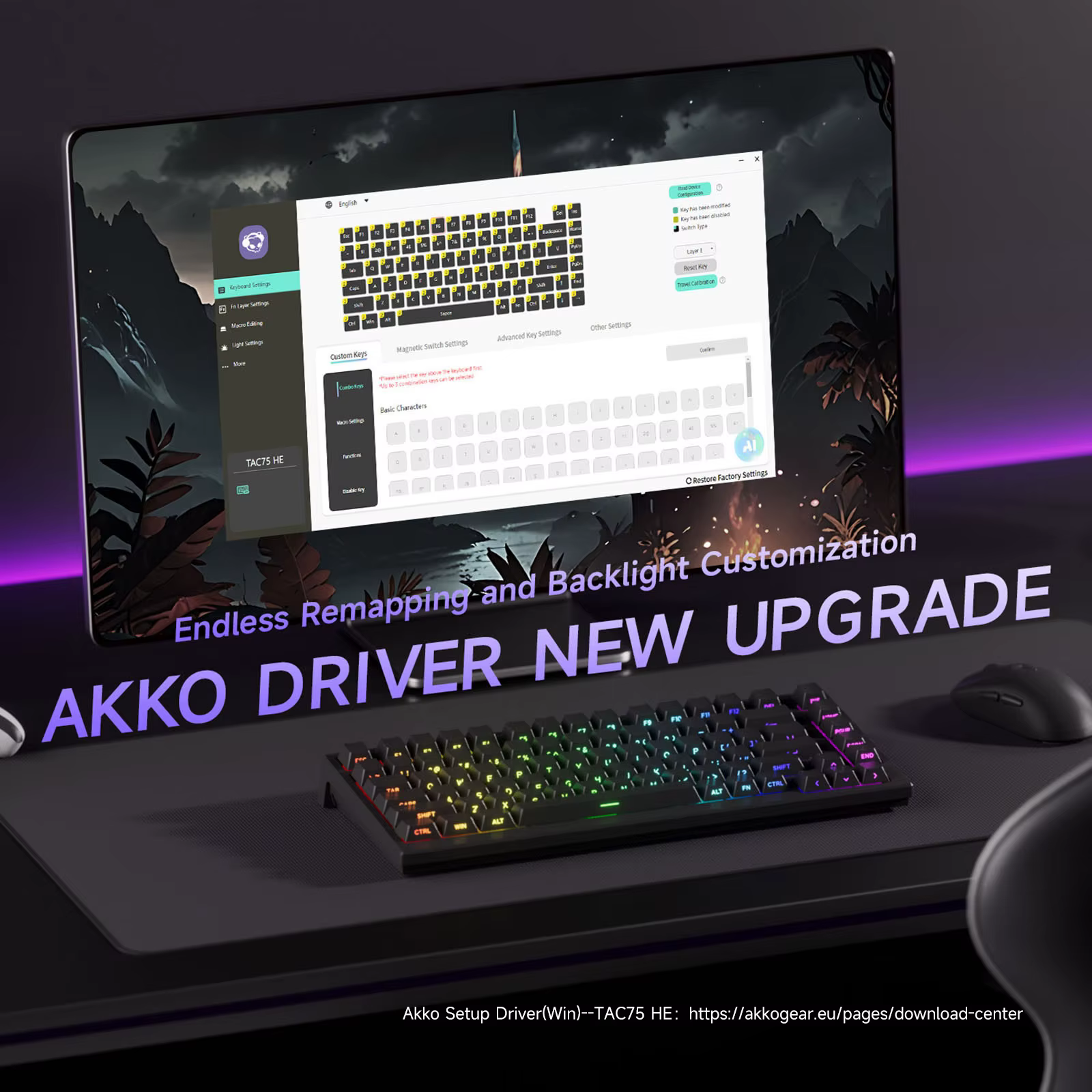 AKKO TAC75 HE clavier à interrupteur magnétique 75% claviers de jeu déclencheur rapide 0.005mm 8K RGB filaire Esports