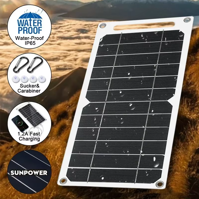 Panneau solaire portable 25-35W. Imperméable, pour la randonnée/camping en plein air. Banque de charge USB pour téléphone portable et chargeur de batterie.