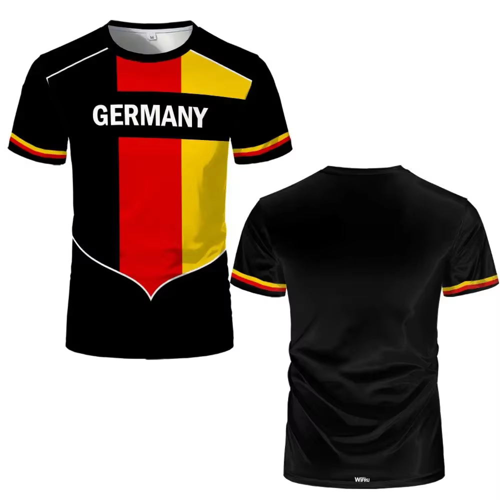 T-shirt avec drapeau national allemand pour hommes et femmes, impression 3D, respirant, pour sports de plein air, maillot de football, tee-shirt décontracté, streetwear, col rond