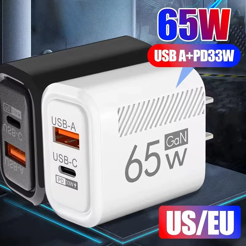 65W GaN Charge rapide USB Type C chargeur US EU Plug PD 3.0