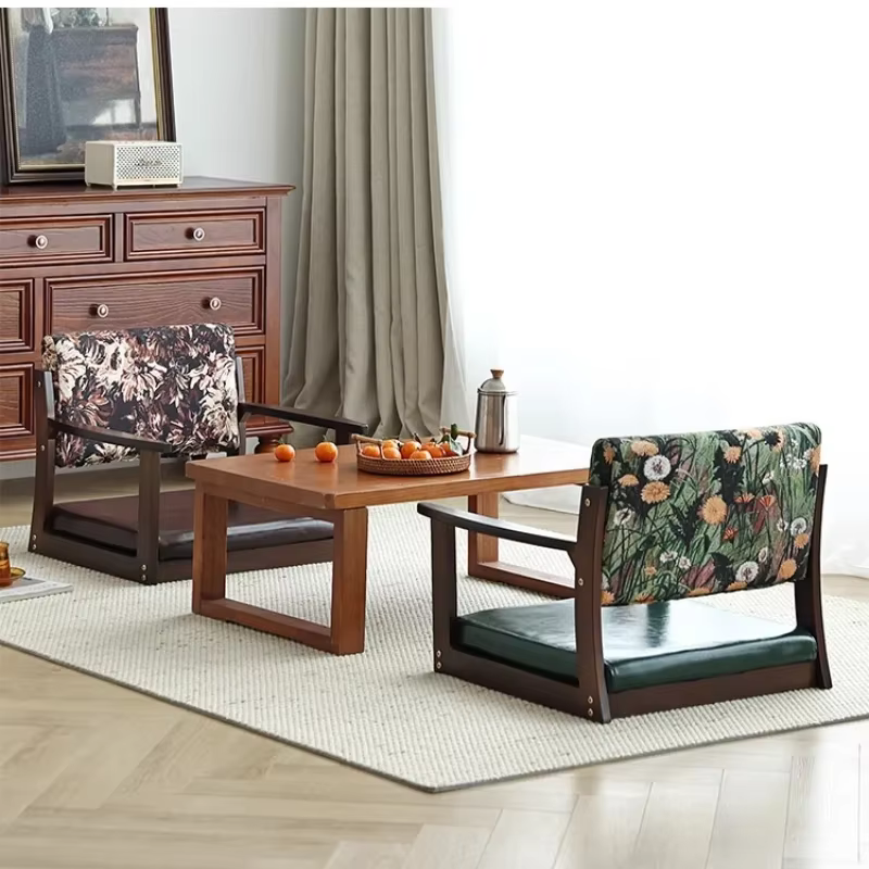 Chaise japonaise au sol avec dossier, tabouret Zaisu en bois massif, design sans pieds pour balcon/lit/baie vitrée, tabouret bas