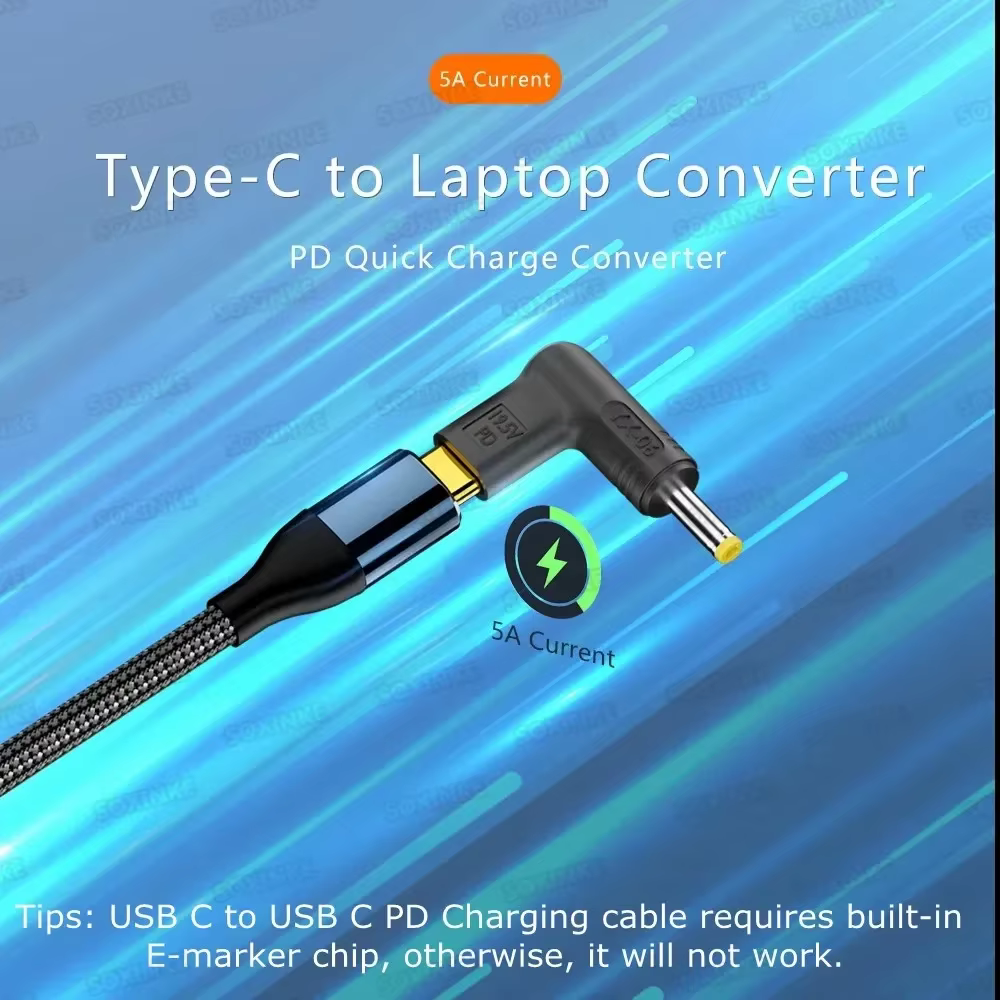 PD 100W Type C vers convertisseur de chargeur universel pour ordinateur portable pour Asus Lenovo Hp Dell Acer Samsung