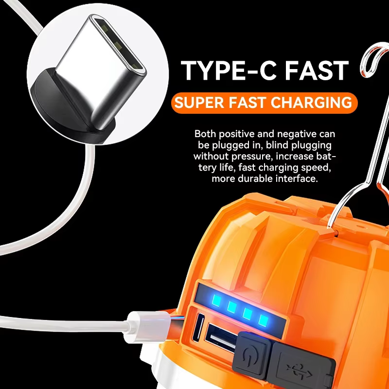 Lanterne de Camping LED 500W, lampe Portable Rechargeable par USB, ampoule avec affichage de puissance, lumière de secours pour la pêche en plein air