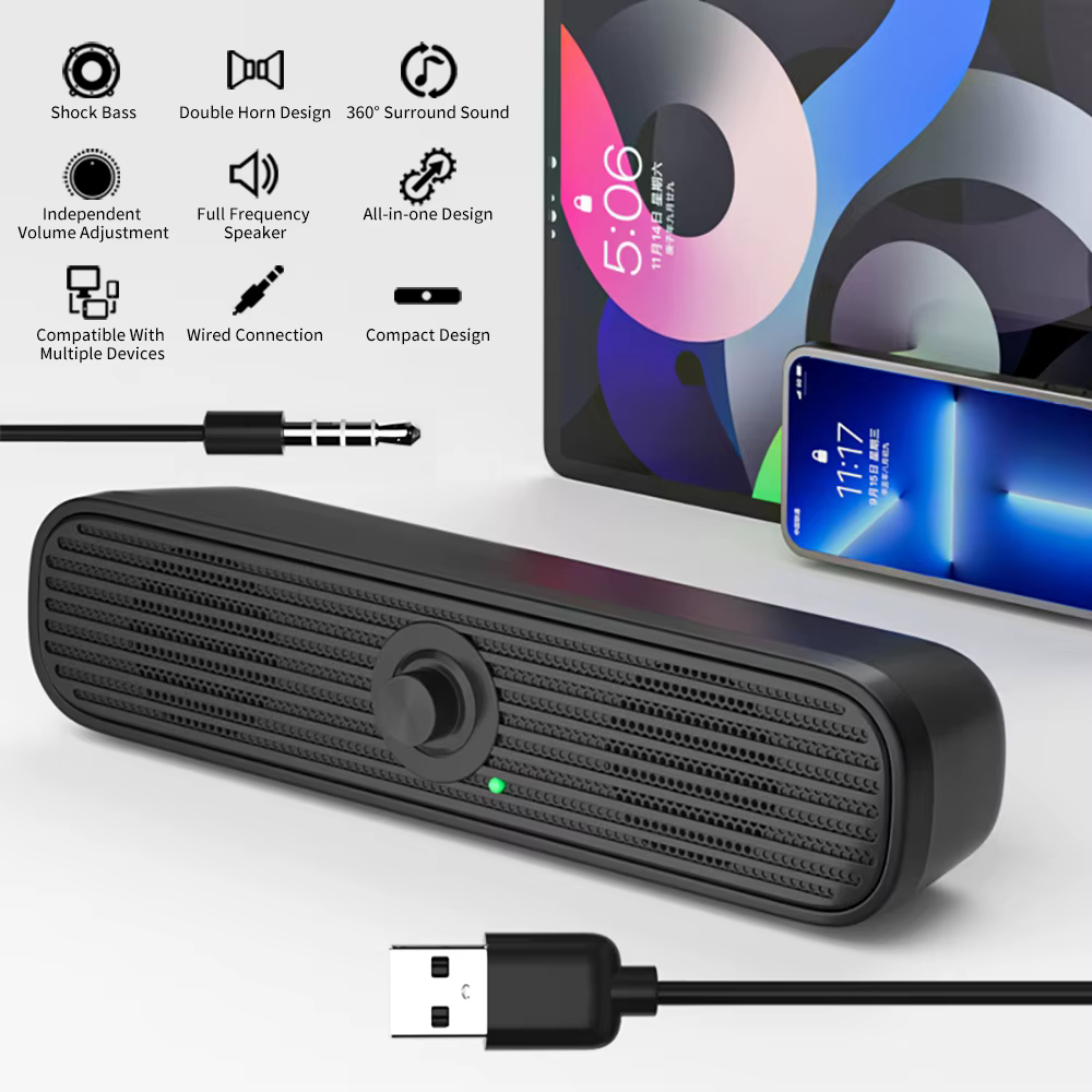 COOMAER Surround ordinateur de bureau haut-parleur maison stéréo 3.5Aux USB système de barre de son