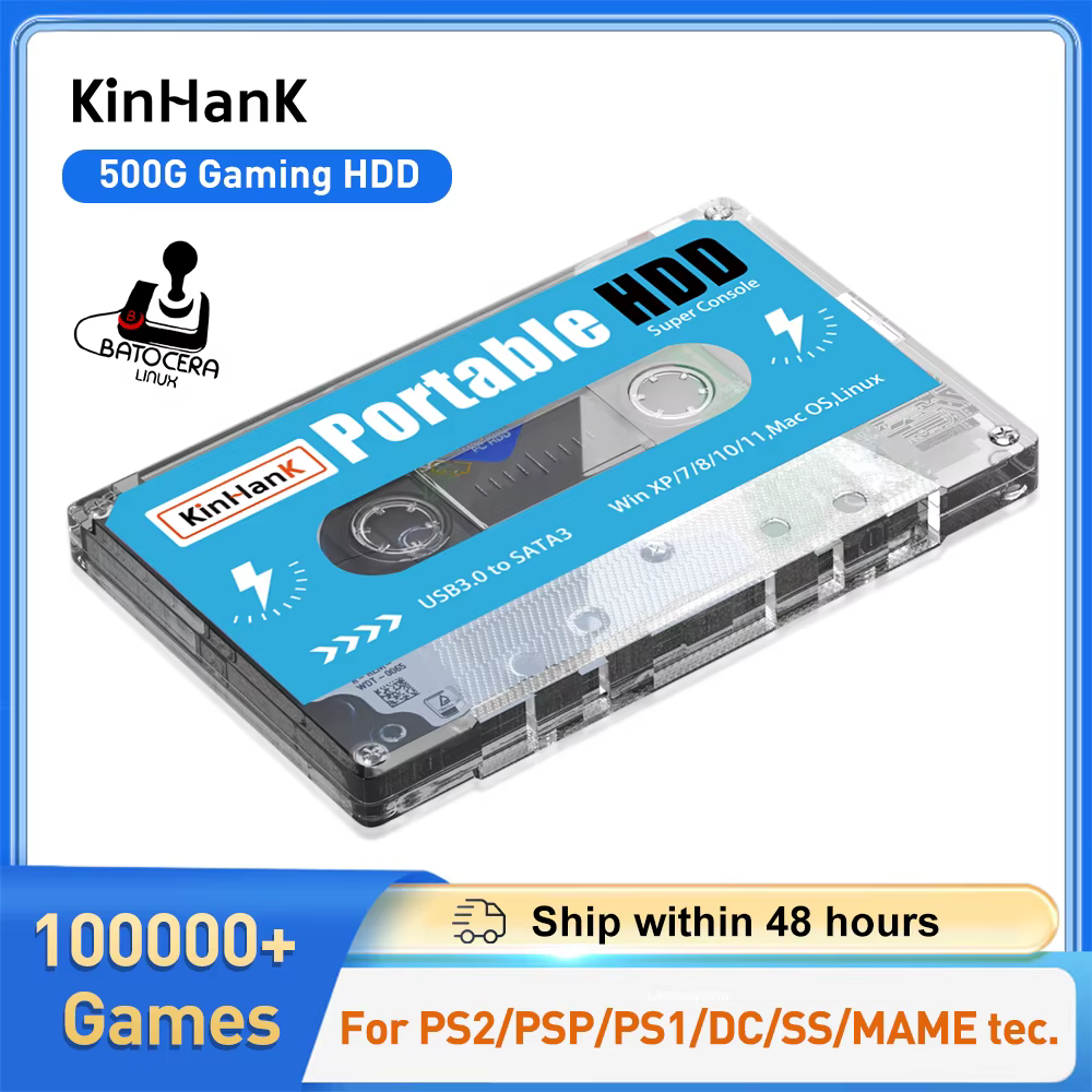 KINHANK 500G Gaming HDD Super Console 100000 jeux vidéo 70 émulateurs pour DC/MAME/SS/NAOMI/PS2/PS1 Plug and Play Batocera OS