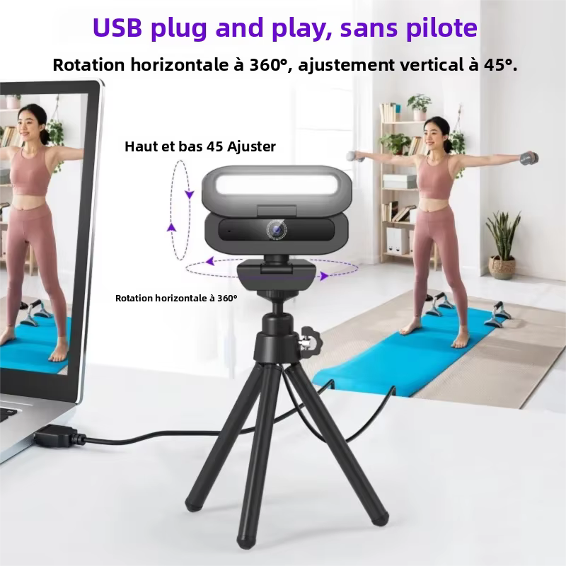 Webcam 4K pour PC avec lumière de remplissage LED