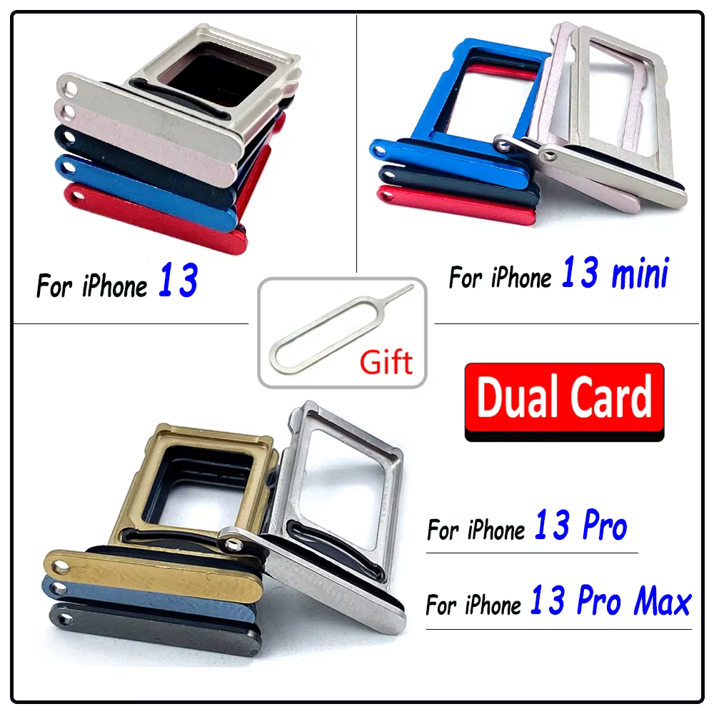 Nouvelle double carte pour IPhone 13/13 mini/13 Pro/13 Pro Max, plateau de carte SIM, fente de puce, support de tiroir, adaptateur, accessoires + broche