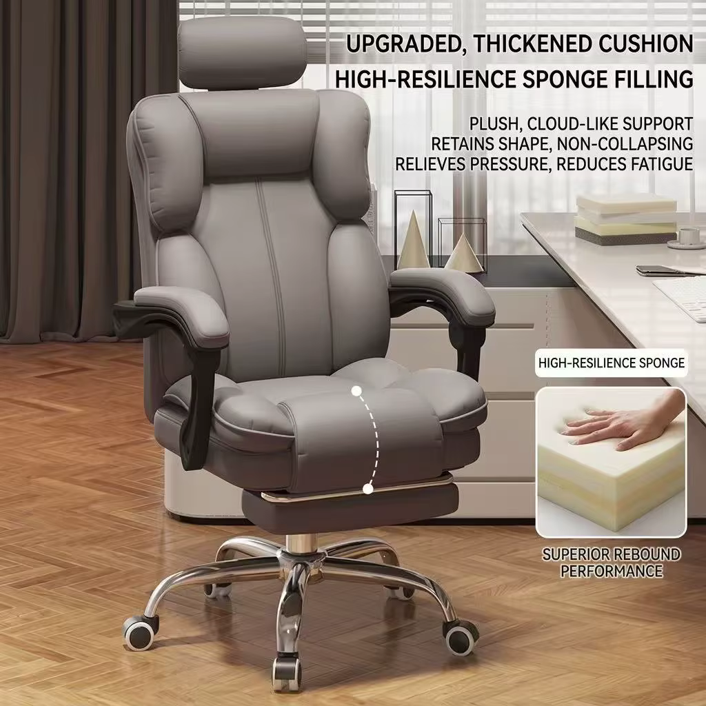 Chaise de bureau ergonomique de luxe à dossier haut en cuir PU avec appui-tête