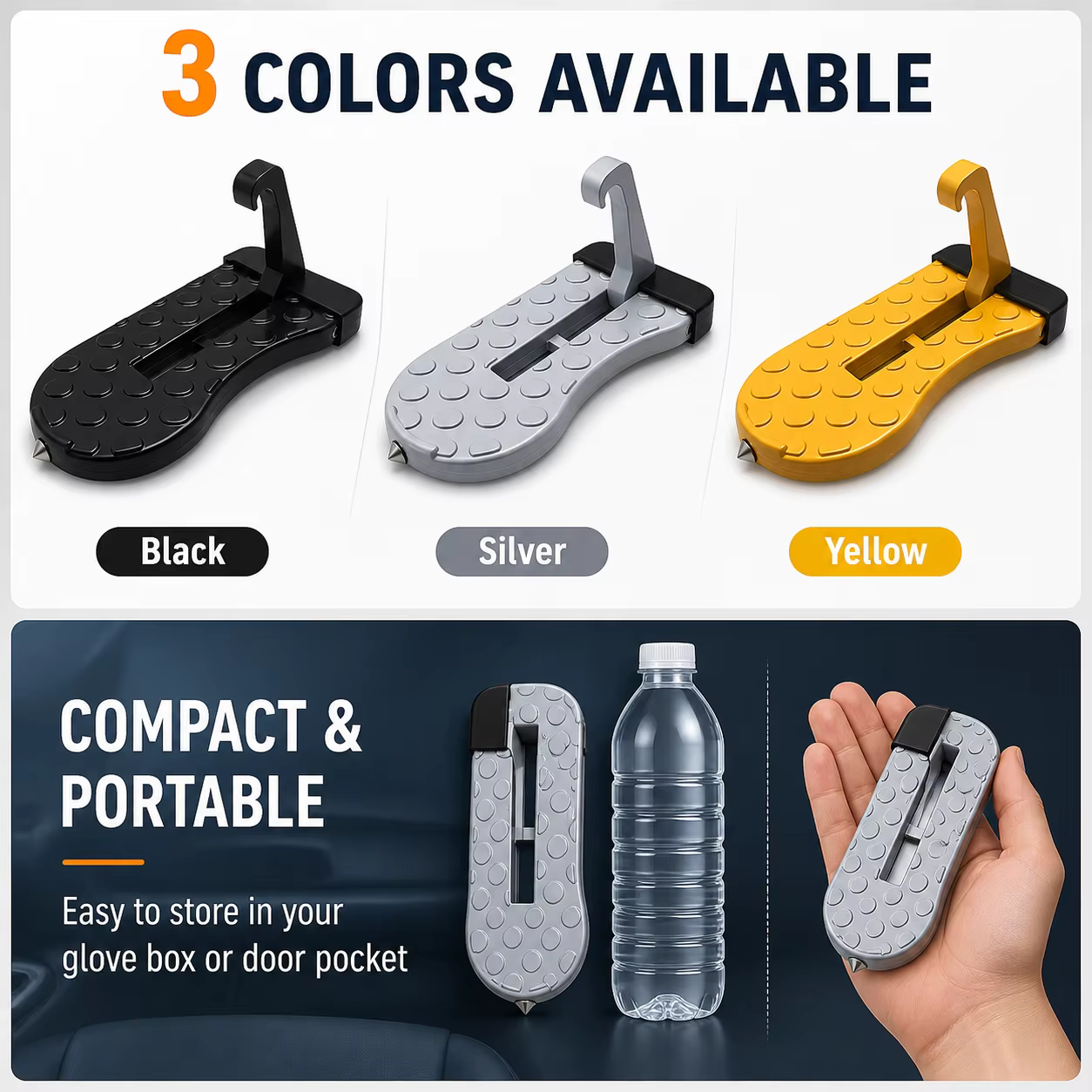 Marchepied pliable pour portière de voiture avec marteau de sécurité, marchepied antidérapant pour accès au toit, universel et portable pour SUV, camion et camping-car