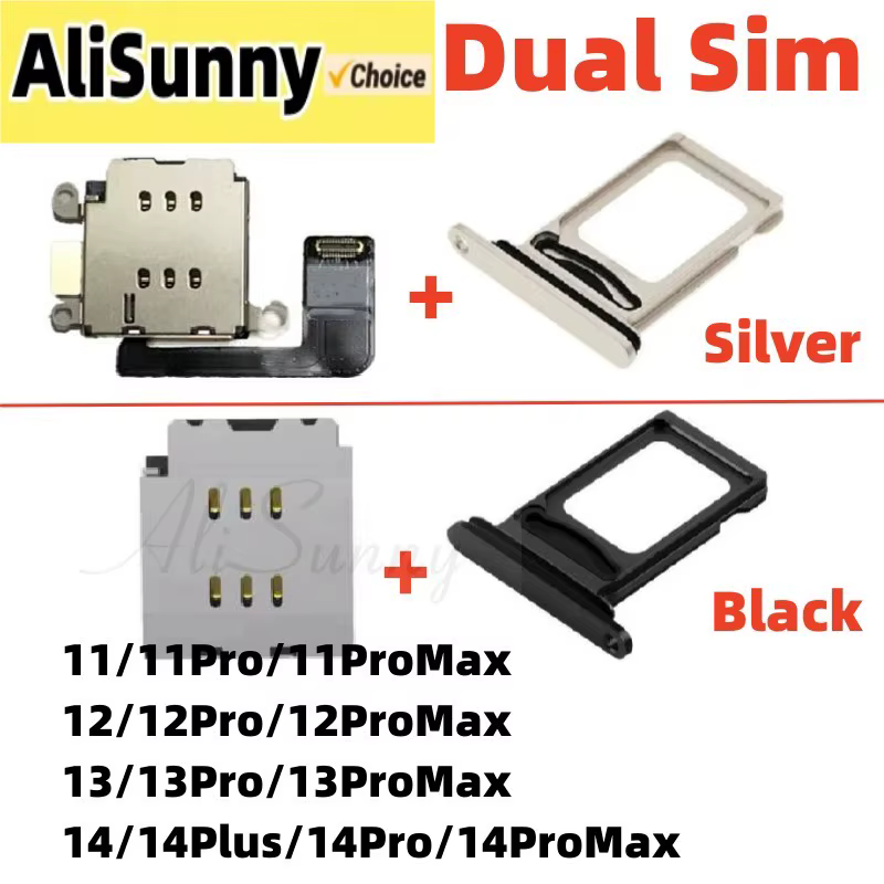 1 jeu de câbles flexibles pour lecteur de carte Sim double + emplacement pour plateau pour iPhone 14 Plus 12 13 11 Pro Max, adaptateur de support de connecteur Nano