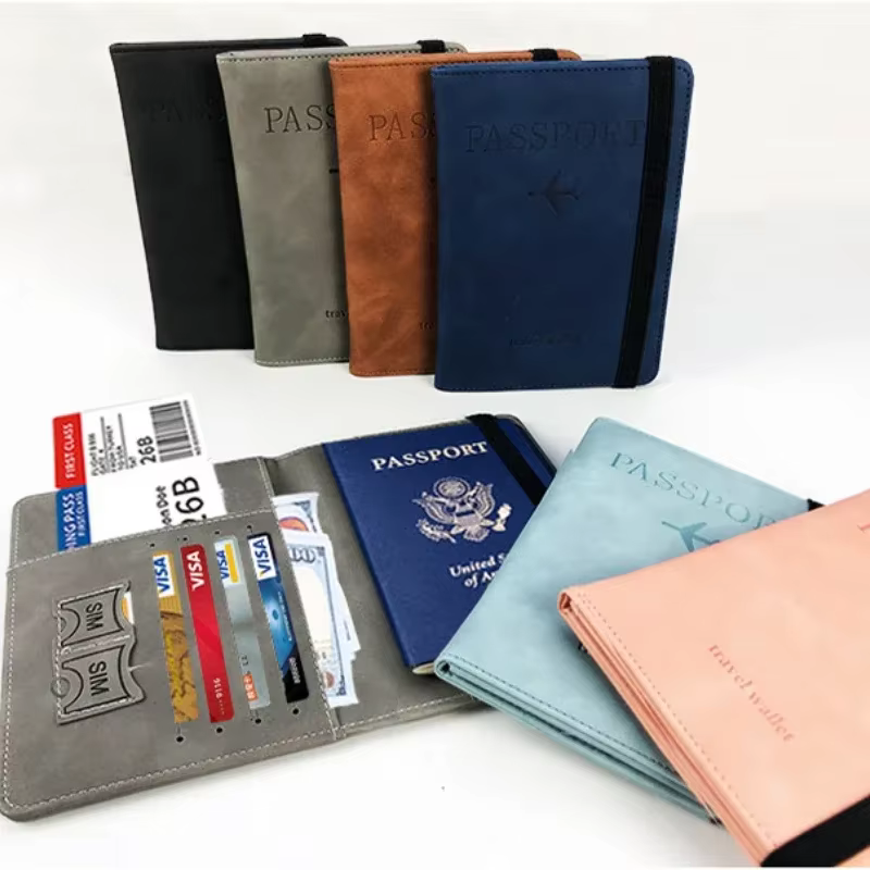 Couverture de passeport RFID en PU, portefeuille de carte d'identité de crédit, étanche, pour documents d'affaires, porte-passeport, protection multifonction de voyage