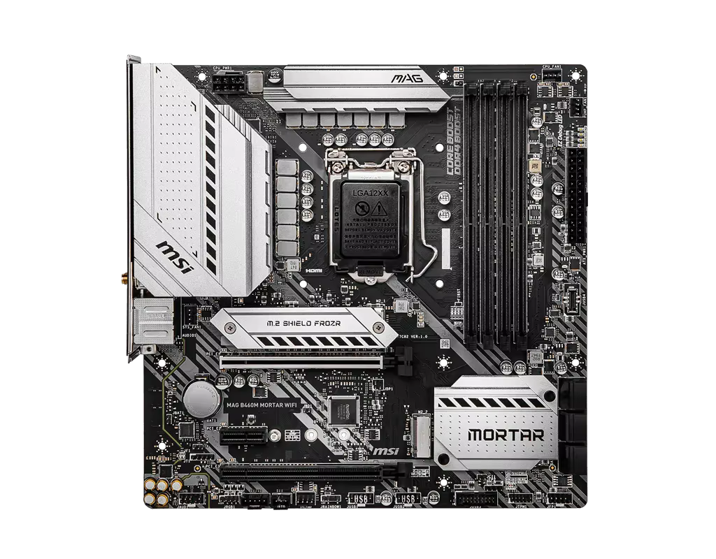 Carte mère MSI MAG B460M MORTAR WIFI LGA 1200 2×PCI-E X16 128GB PCI-E 3.0 1×Display Port 4×DDR4 1×HDMI
