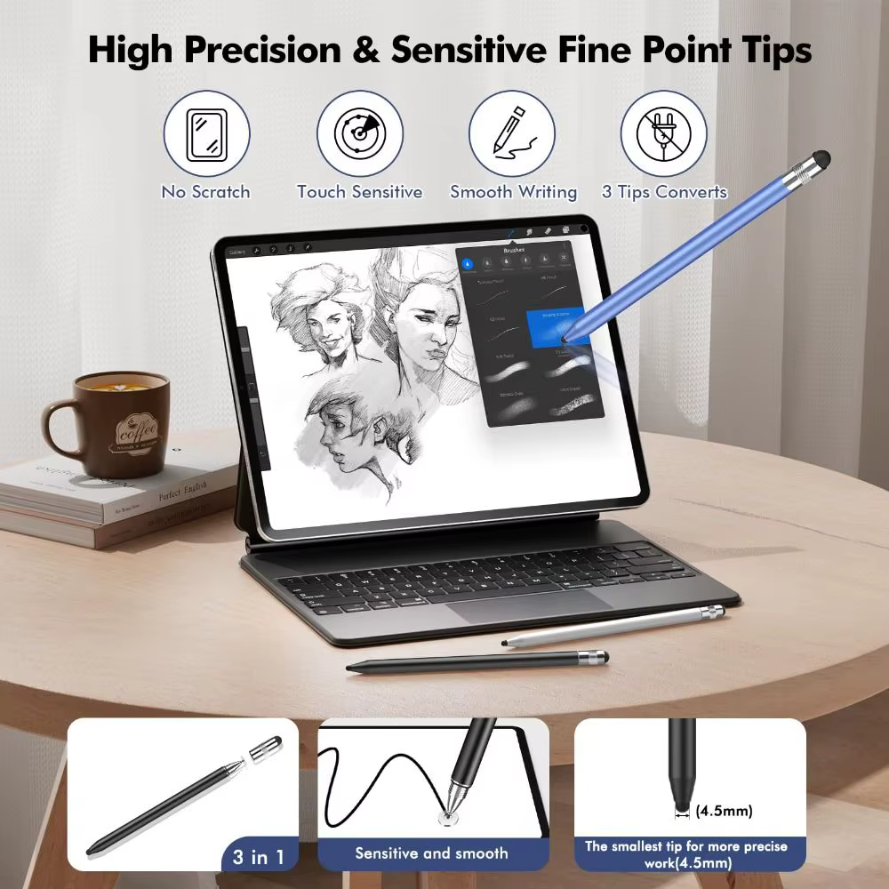 Stylet professionnel 3 en 1, stylo pour écran tactile en métal haute sensibilité, sans Bluetooth, crayon tactile capacitif universel