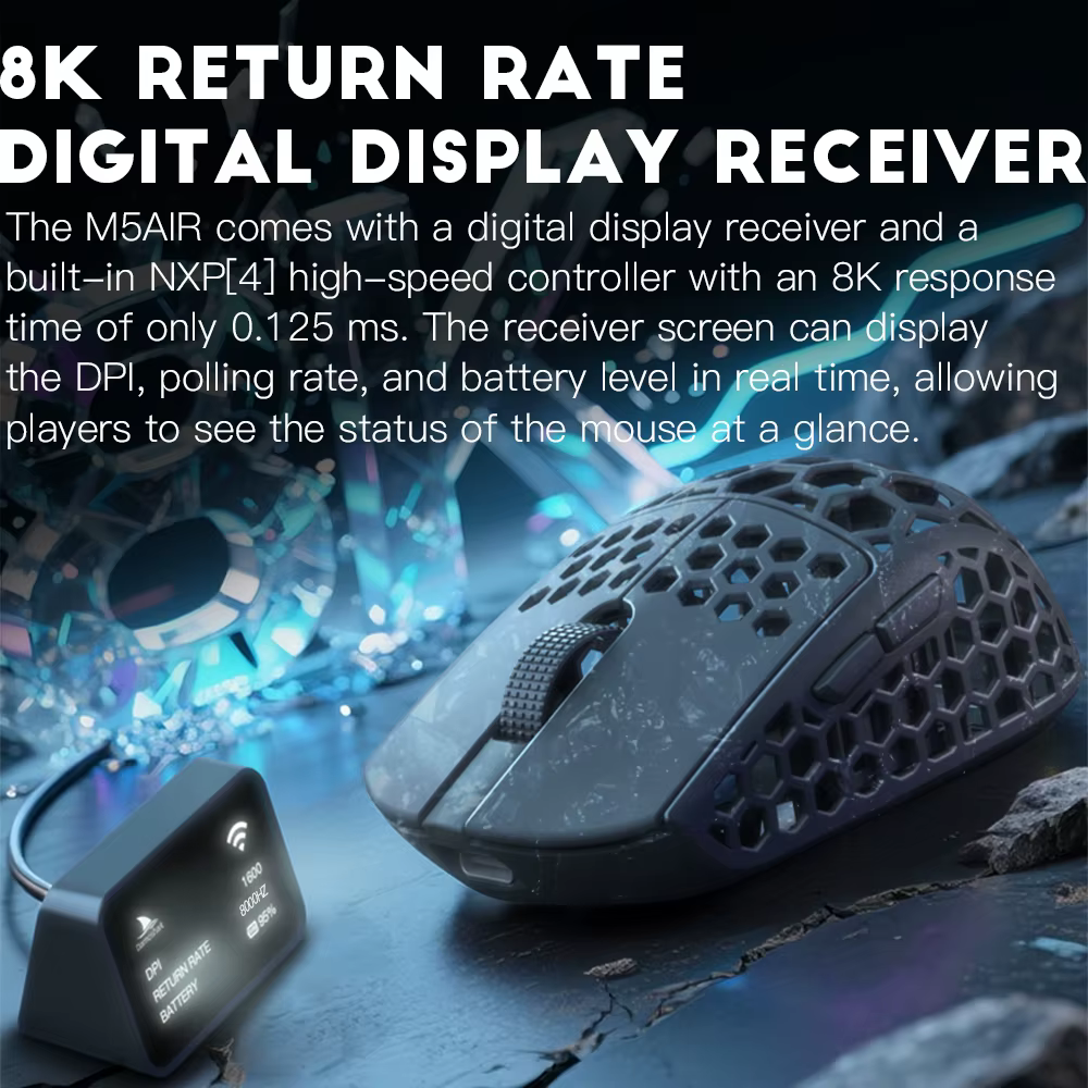 Souris de jeu sans fil Darmoshark M5Air V2 en fibre de carbone forgée
