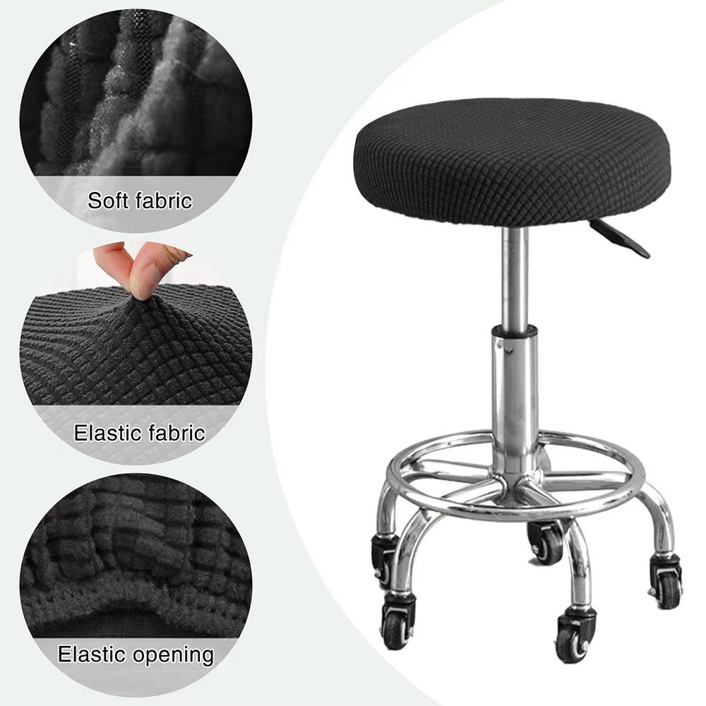 Housse de chaise ronde de couleur unie, housse de tabouret de salle à manger, housse de coussin de chaise élastique, housse de siège de Bar lavable, épaisse
