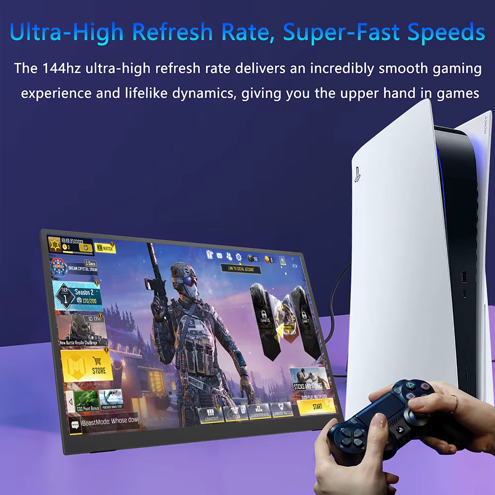 Moniteur de jeu portable 16 pouces 144 Hz 2,5K QHD, deuxième écran pour ordinateur portable Mac, Switch, PS5/4, écran IPS mat 500 nits, USB-C HDMI