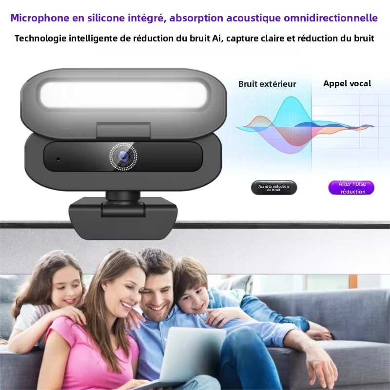 Webcam 4K pour PC avec lumière de remplissage LED
