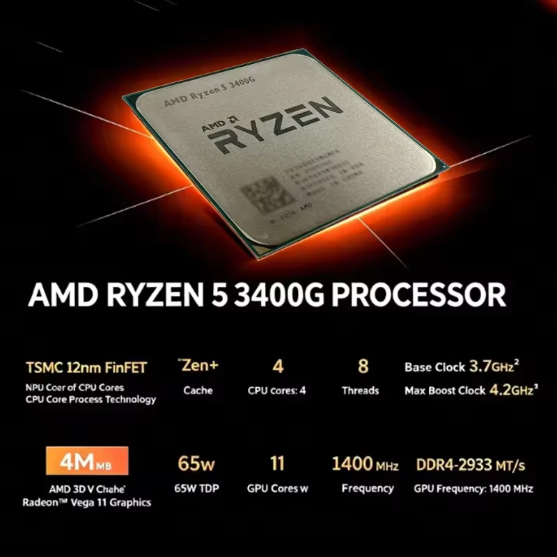 Processeur de bureau AMD Ryzen 5 3400G AM4 (puce détachée) avec graphismes intégrés