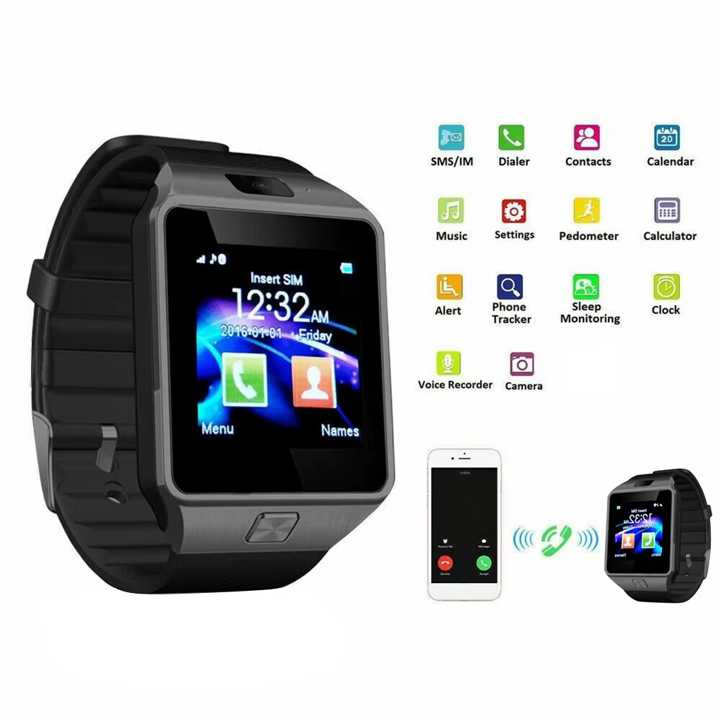 Montre connectée DZ09, bracelet multimédia avec écran tactile de 1,56 pouce, prise en charge de la carte SIM, télécommande, couleur blanche