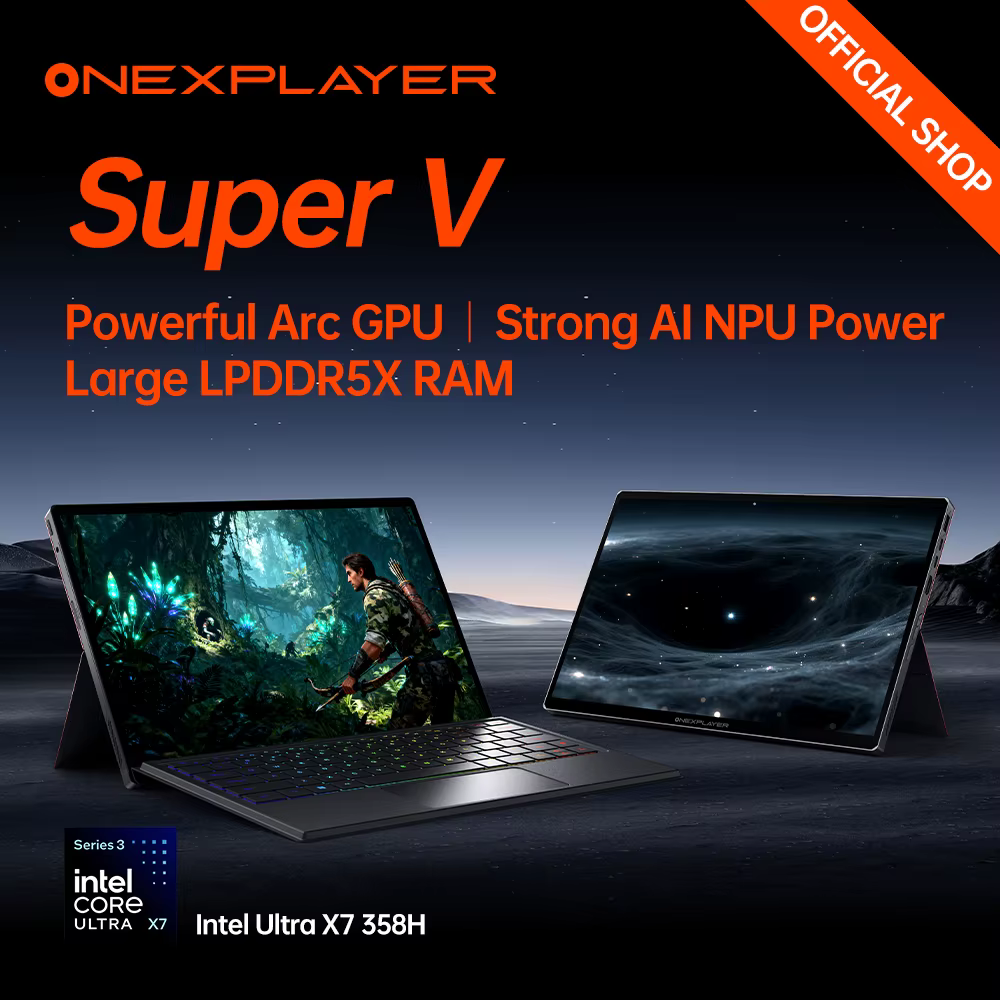 Ordinateur portable tablette 2-en-1 OneXPlayer Super V 14 pouces 2.8K OLED 120Hz Intel Core Ultra X7 358H Arc B390 48 Go LPDDR5X 1 To SSD PCIe4
