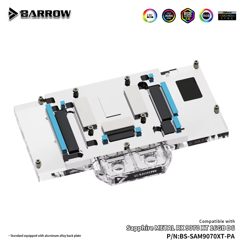 Bloc GPU Barrow pour Sapphire METAL RX 9070 XT 16GB D6, refroidisseur d'eau pour carte graphique, radiateur de refroidissement PC BS-SAM9070XT-PA
