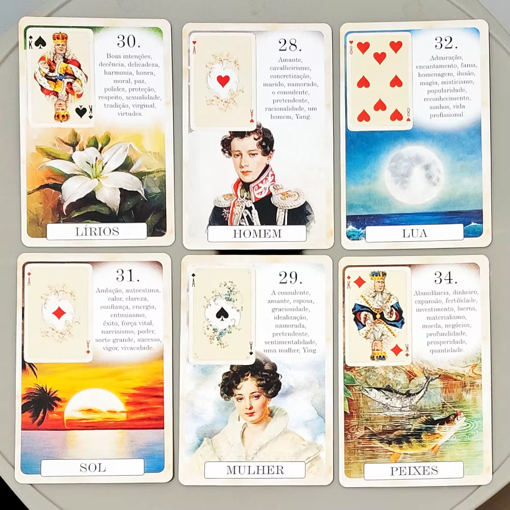 9*6cm 37 Cartes de divination de style vintage - Édition portugaise classique, jeu de cartes Lenormand en carton doublement gaufré