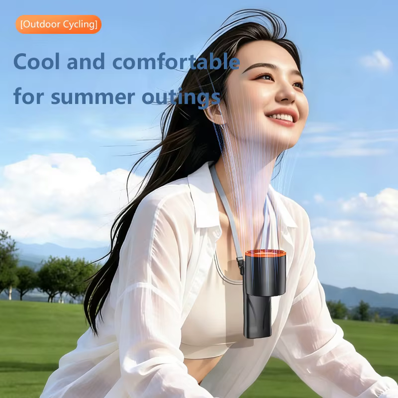 Ventilateur portable pour le cou Lenovo rechargeable par USB, ventilateur à main avec affichage numérique, vent puissant, longue durée de vie de la batterie, ventilateur de refroidissement pliable