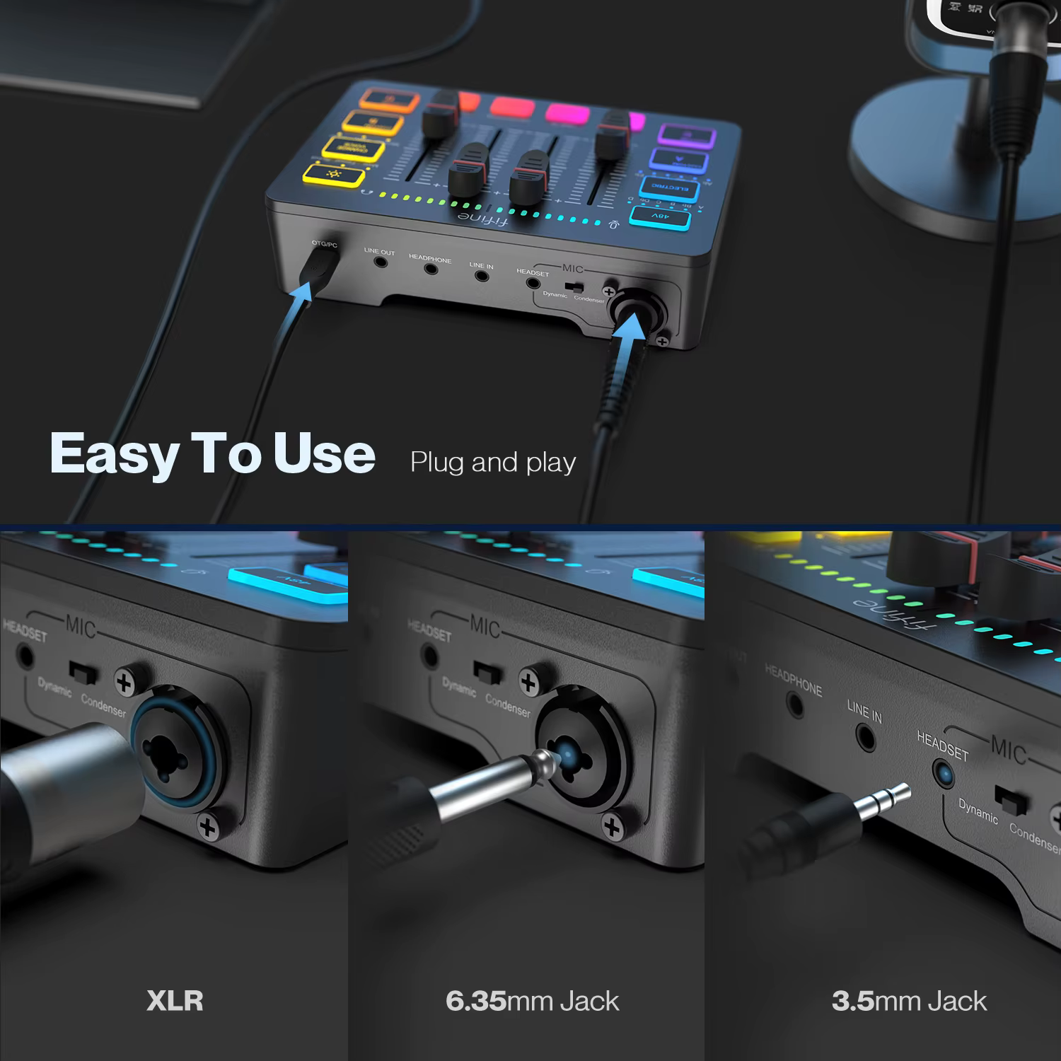 Mélangeur de jeu USB FIFINE avec Interface de Microphone XLR