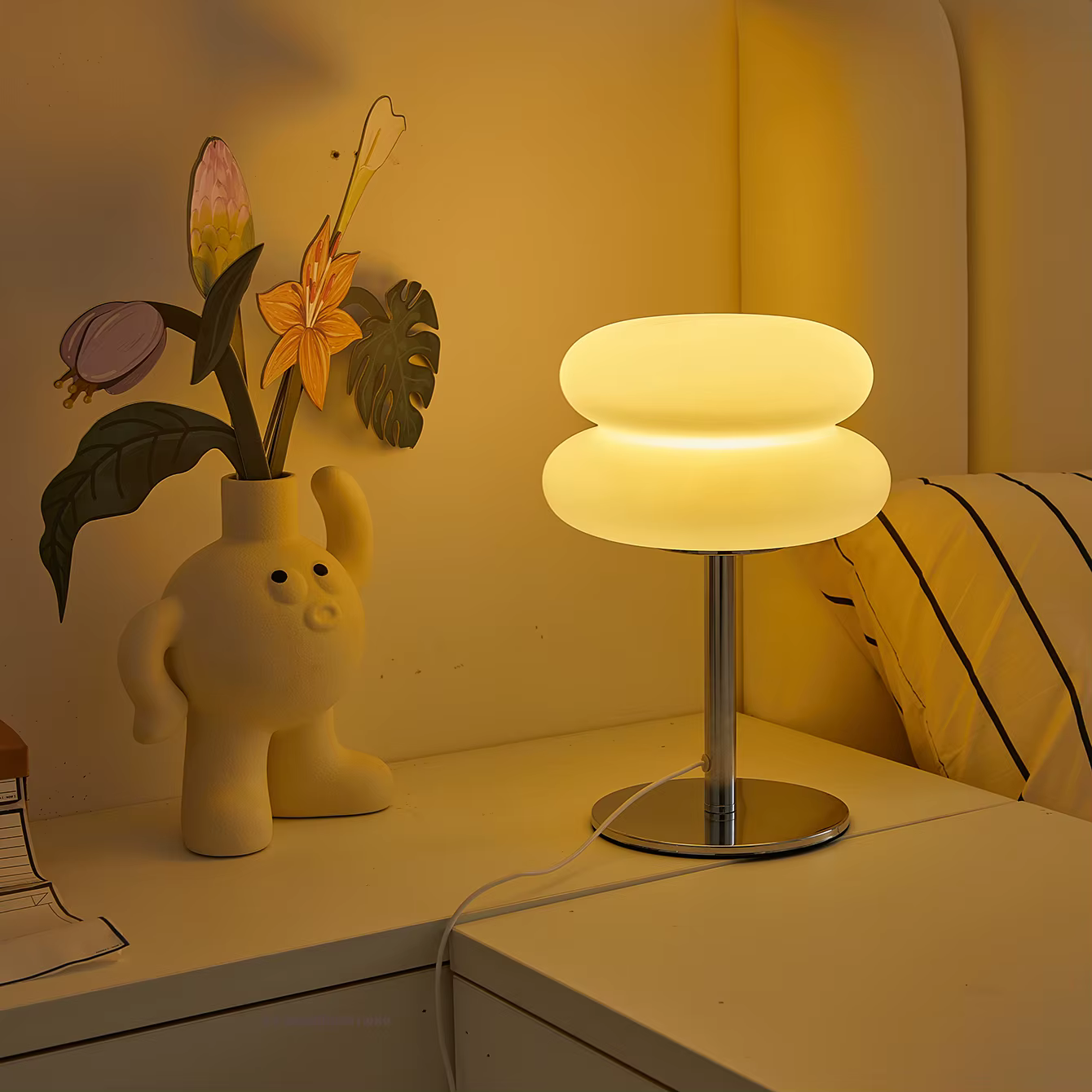 Bauhaus lampe de table abat-jour en plastique chambre chevet salon lampe champignon nordique 9 niveaux de luminosité gradation lumière ambiante