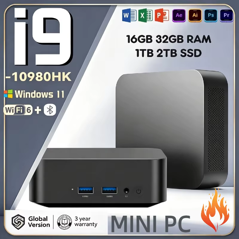 Mini PC haute performance Intel Core i9-10980HK 16 Go DDR4 2 To SSD Windows 11 Pro WiFi 6 BT5.2 Ordinateur de bureau 4K