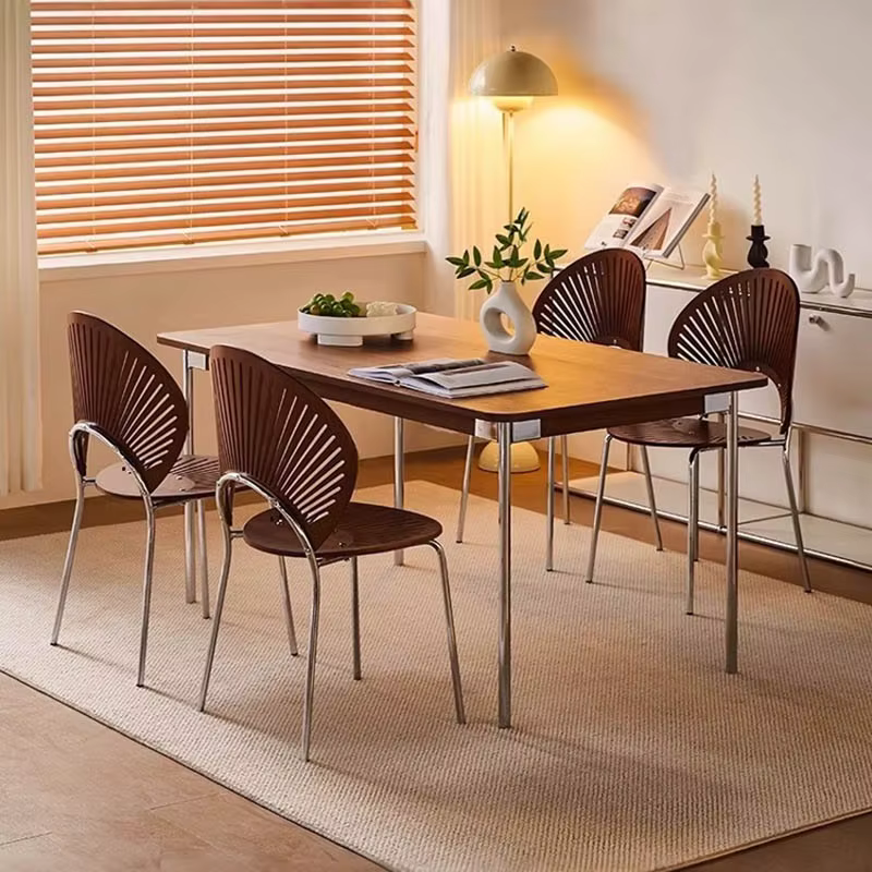 Ensemble de 4 chaises de salle à manger du milieu du siècle, Glamour japonais, pieds en métal de luxe, meubles de Salle à manger nordiques élégants