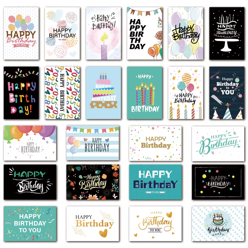 Ensemble de cartes d'anniversaire avec enveloppes autocollantes, 24 pièces, cartes de bénédiction manuscrites, joyeux anniversaire, estampage à chaud, cartes joyeux anniversaire