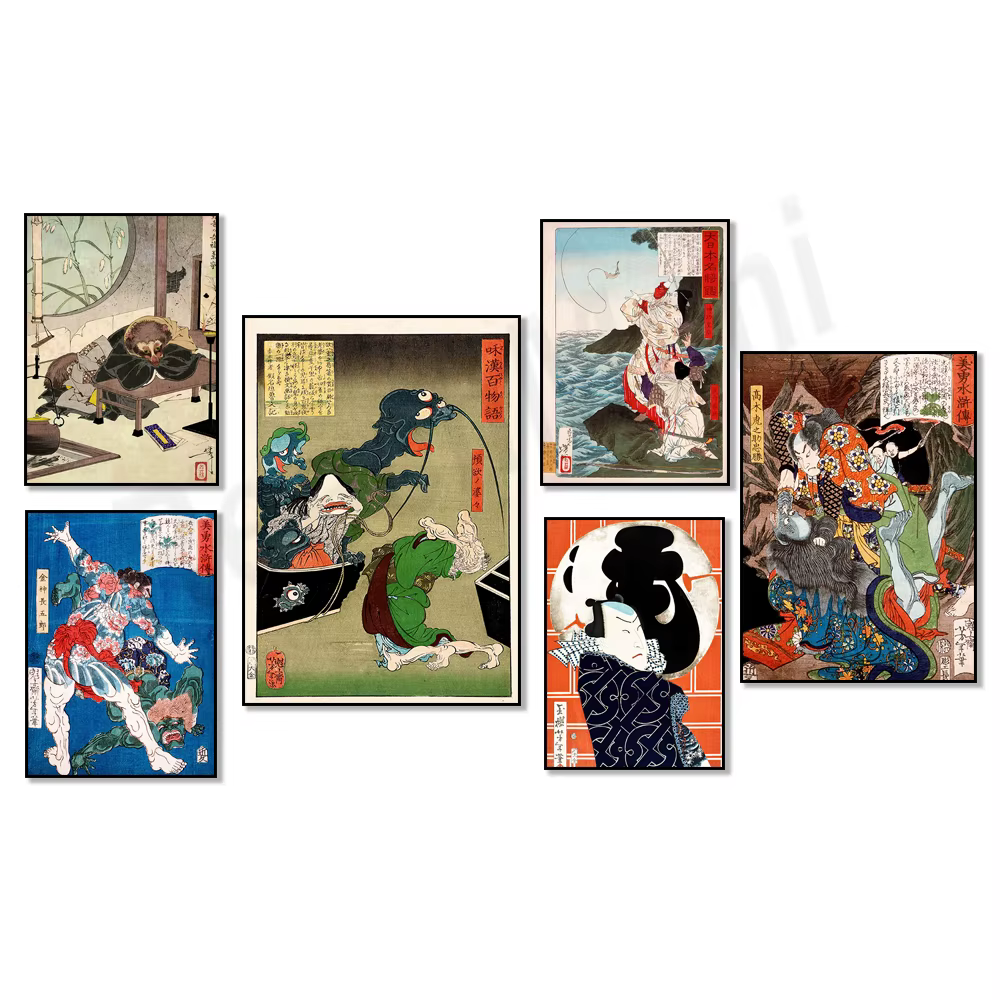 Affiche de samouraï japonais Utagawa Kuniyoshi Ukiyo-e, art sur toile avec Yunlong Gongsun Sheng for Home Decor