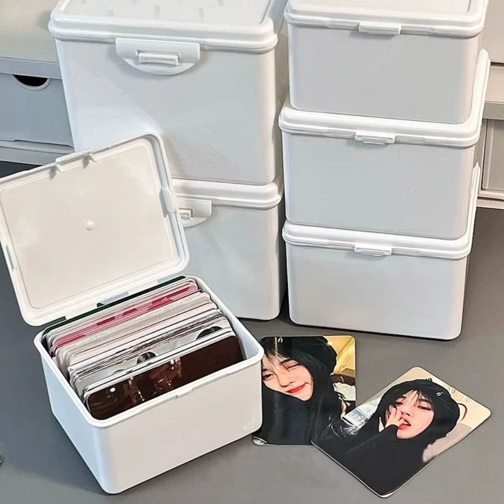 Boîte de rangement Kpop blanche pour cartes photo, collection de cartes d'idole, conteneur de bijoux, carte d'identité, fournitures de décoration de bureau