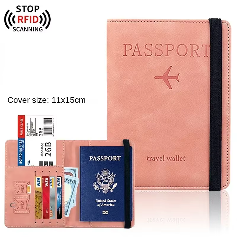 Couverture de passeport RFID en PU, portefeuille de carte d'identité de crédit, étanche, pour documents d'affaires, porte-passeport, protection multifonction de voyage