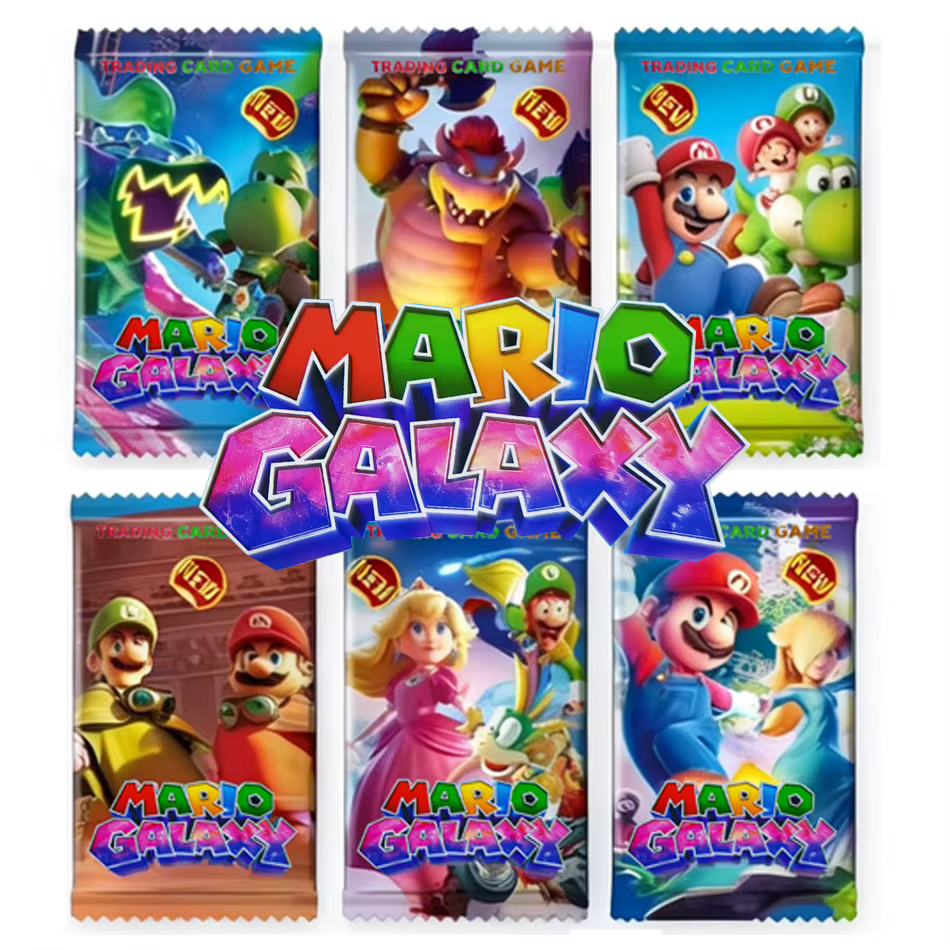 Pack de cartes Super Mario Galaxy, 288 cartes, boîte mystère, parfait pour les fans de Nintendo, les collectionneurs et les amateurs de jeux de cartes à collectionner.