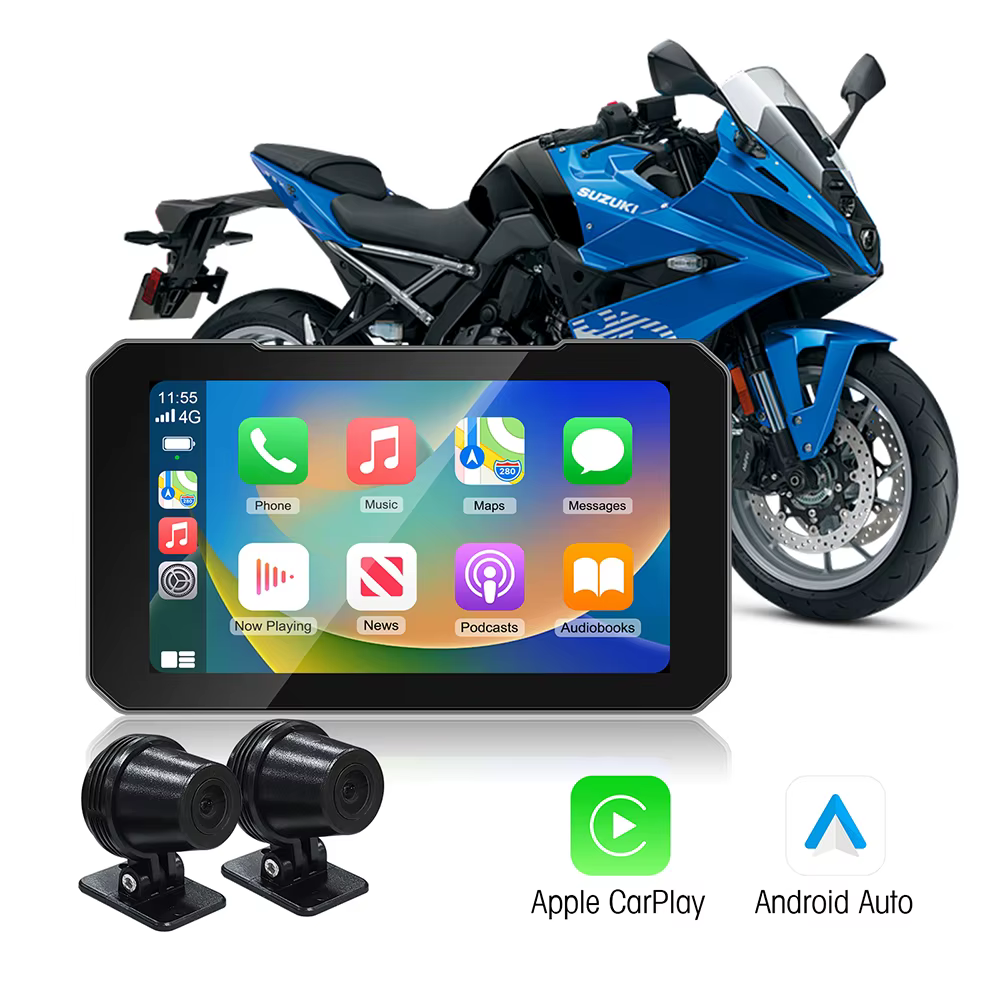 GPS portable pour moto, 5 pouces, étanche IP67, navigation sans fil, Carplay, Android Auto, enregistreur de conduite DVR, moniteur moto, WIFI