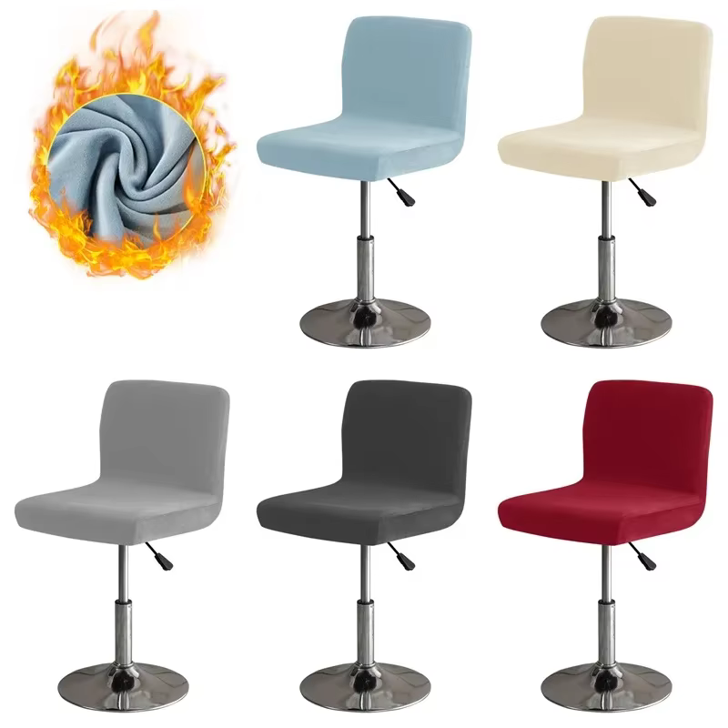 Housse de chaise de tabouret de Bar en velours épais, couleur unie, housses de chaise rotatives en peluche, en Spandex extensible, à dossier bas, pour siège de salle à manger, bleu