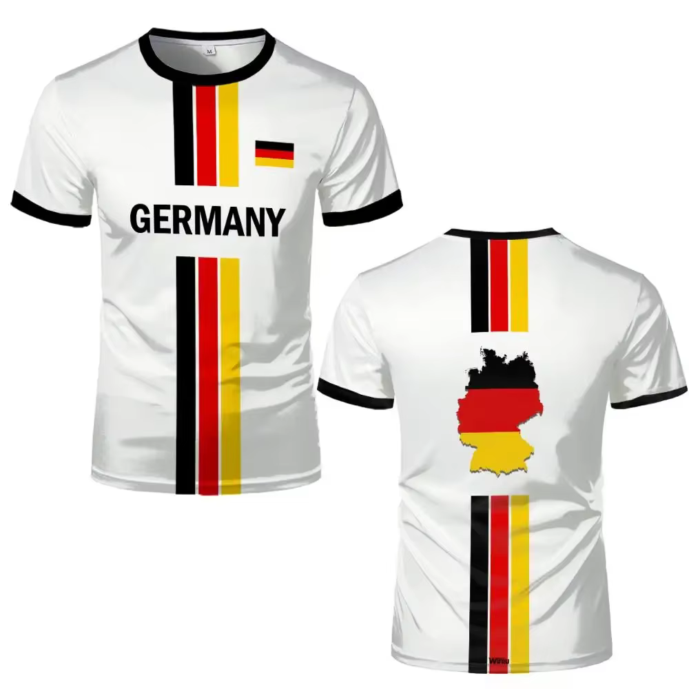 T-shirt avec drapeau national allemand pour hommes et femmes, impression 3D, respirant, pour sports de plein air, maillot de football, tee-shirt décontracté, streetwear, col rond
