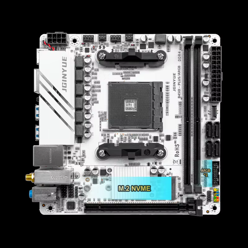 JGINYUE AMD AM4 ITX carte mère prend en charge Ryzen R3 R5 R7 1/2/3/4/5 série CPU DDR4 RAM ordinateur de bureau PCI-E 3.0 B450I-PLUS ARGB MB